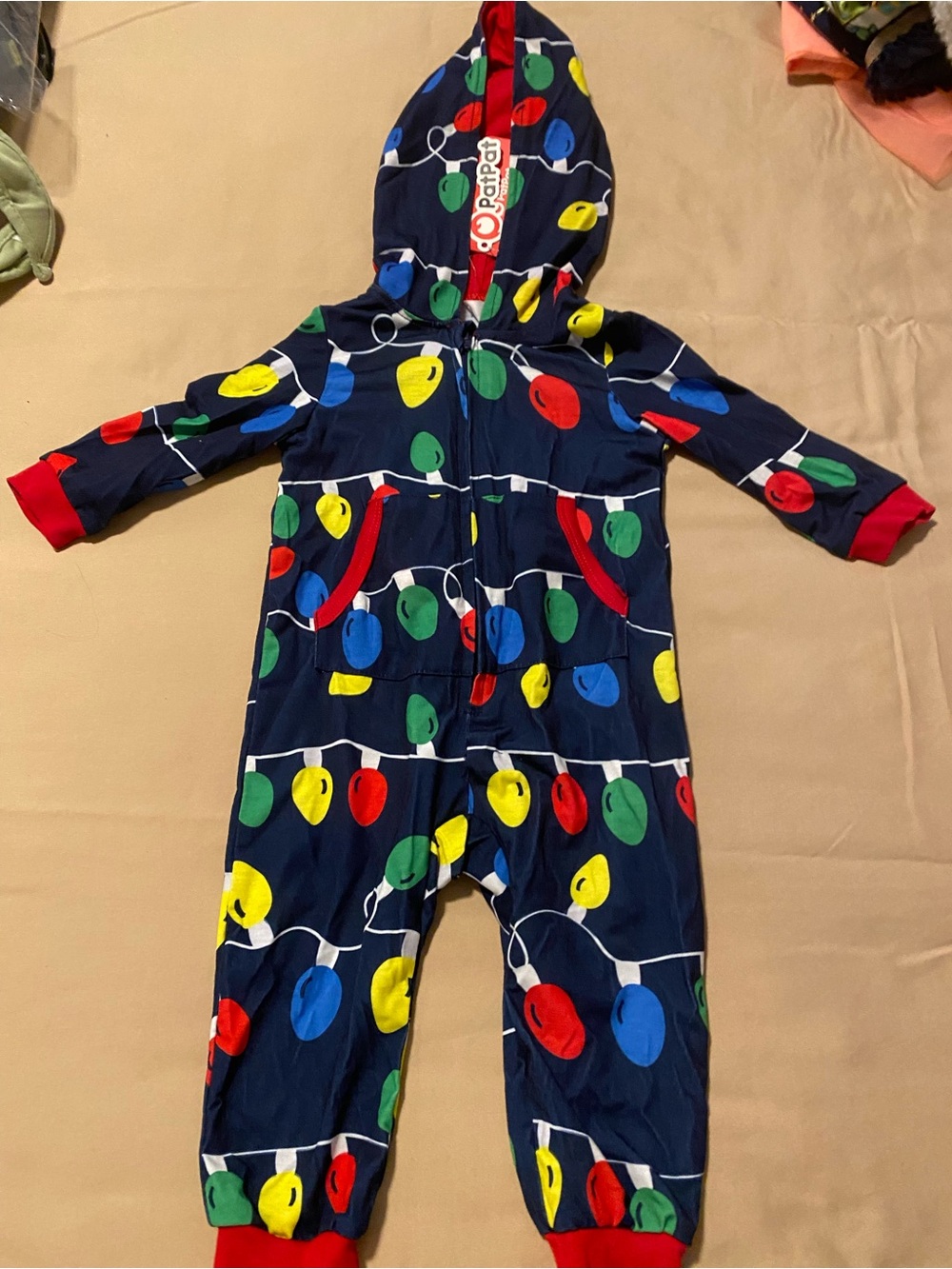 PatPat Navy Hooded One-Piece with Colorful Light Print